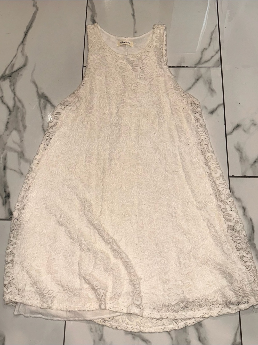Ginger G White Lace Sleeveless A-Line Dress